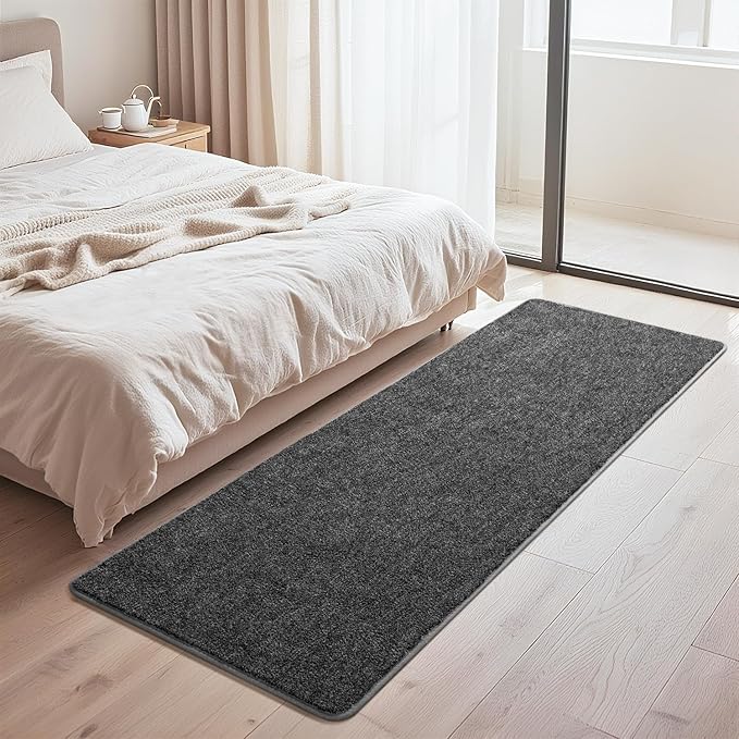 HQAYW 2x6 Soft Runner Rug for Hallways, Thickened Memory Foam Small Throw Bedside Rugs for Bedroom Living Room, Low Pile Washable Non Slip Carpet for Teens Kids Nursery Dorm Decor, Dark Grey