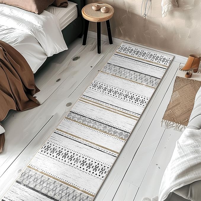 BESTSWEETIE 2x6 Area Rugs for Living Room Washable Moroccan Farmhouse Neutral Geometric Low Pile Non-Slip Soft Print Pattern Rug for Bedroom Kitchen Dining Room Entryway Black/Brown