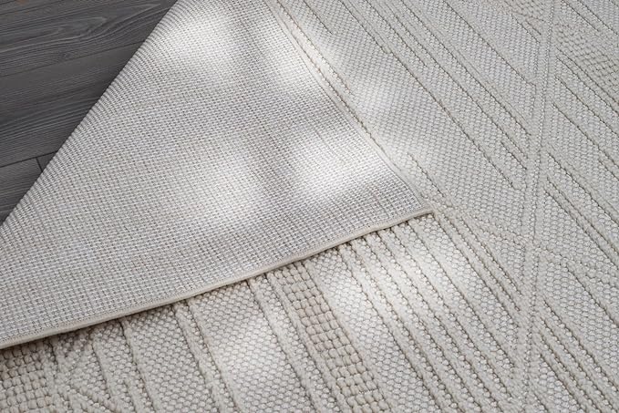 CAMILSON Micro Loop Rug 4x6 Modern Luxury Geometric Pattern Area Rugs Soft High and Low Pile Stain Resistant Easy-Cleaning Non-Shedding for Living Room Office Indoor Carpet (4 x 6 / White)