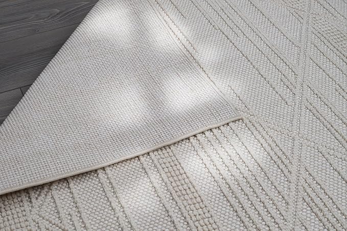 CAMILSON Micro Loop Rug 5x7 Modern Luxury Geometric Pattern Area Rugs Soft High and Low Pile Stain Resistant Easy-Cleaning Non-Shedding for Living Room Office Indoor Carpet (5 x 7 / White)