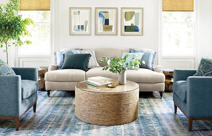 Dash and Albert Paint Chip Wool Area Rug - 4' x 6' Blue Graphic Hand Micro Hooked Accent Rug - Durable, High Traffic Areas Hallway, Living Room, Stairs