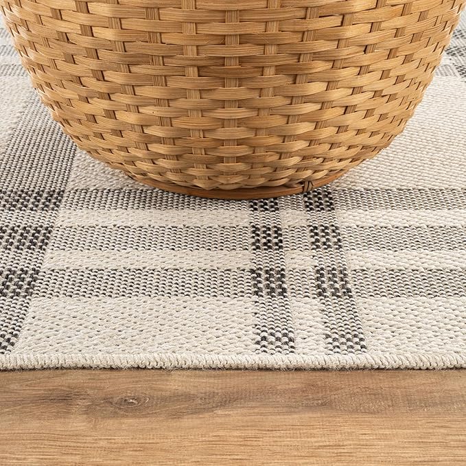 CAMILSON Easy Jute Rug 2x7, Indoor and Outdoor Off-White Runner Rug for Kitchen, Hallway and Entryway, Checkred Boho Woven Design, Easy-Cleaning, Washable Outside Carpet (2 x 7)
