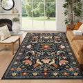Moynesa Floral Bird 6x9 Black Area Rug for Living Room Bedroom Dining Room, Folk Art Home Decorations for Modern Transitiona Open Areas,Family Friendly Comfort Floor Protection Non-Slip Washable