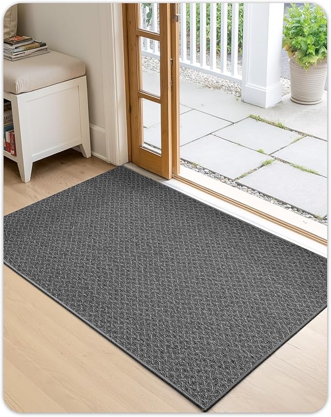 Color&Geometry Ultra Thin Indoor Door Mat Non Slip Rubber Backed Dirt Trapper 32"x48"(Rolled-up NO Creases), Rugs for Entryway, Front Door Mat Indoor Washable Low-Profile Entry Mat, Grey