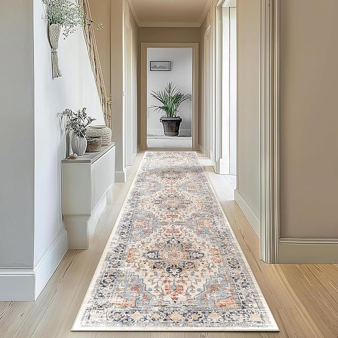 Enkor Runner Rug for Hallway, 2.6x10.5 Washable Soft Non Slip Floor Rug for Kitchen, Modern Mat for Living Room Bedroom Entryway Orange & Black