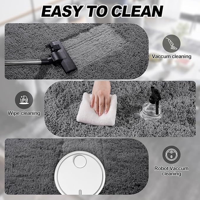 Dark Gray Fluffy Rug Plush Carpet for Bedroom Dorm, Non-Slip High Pile Rug, Shag Rug for Playroom Nursery Home Office Decor 8X10 Ft