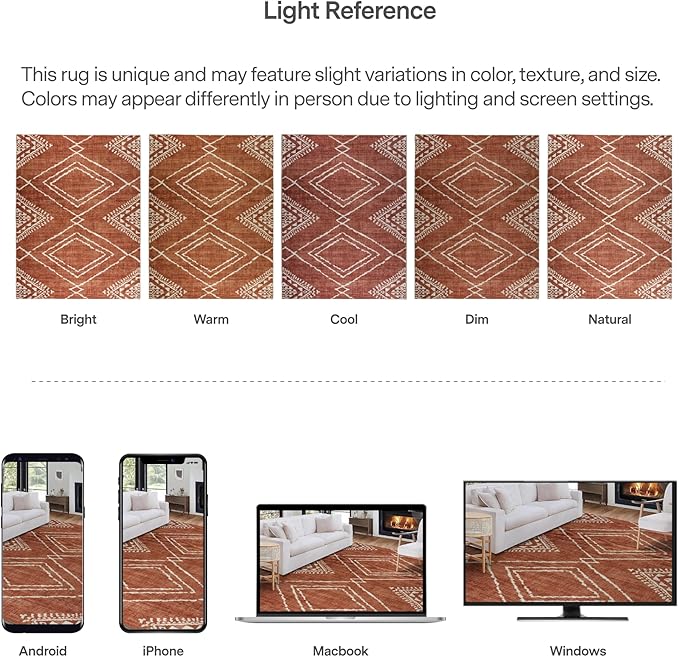 ReaLife Rugs Machine Washable Area Rug - Living Room Bedroom Bathroom Kitchen Entryway Office - Padded Low Pile Stain Resistant Premium - Moroccan Diamond Tribal - Jax - Orange 6' x 8'