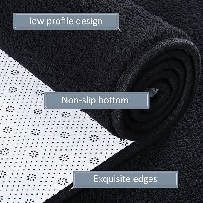 AROGAN 2x8 Feet Shag Runner Rug for Hallways, Washable Rugs with Memory Foam for Bedroom, Entryway Indoor Fluffy Throw Rug for Bedside Living Room Kids Girls Nursery Dorm Room Decor, Black