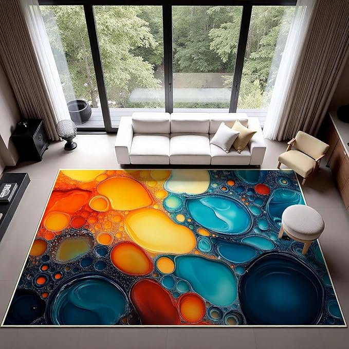 Modern Abstract Area Rug, Fluid Art Abstract Area Rug, Modern Colorful Bubbles Rugs, Geometric Rugs, Washable Non Slip Soft Alcohol Ink Carpet for Living Room (6' x 9'(Rectangular))