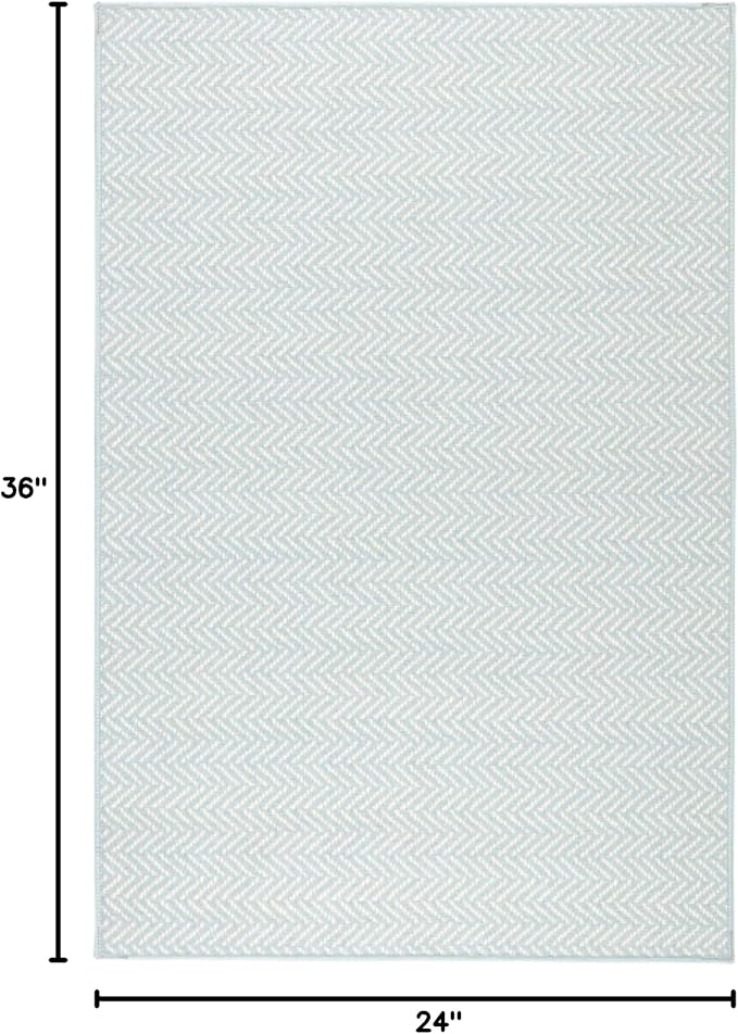 Dash and Albert Herringbone Machine Washable Area Rug - 2' x 3' Swedish Blue - Geometric Accent Rug - Anti-Slip Backing, Lightweight, Machine Washable, High Traffic Areas Kitchen, Mudroom, Entryway