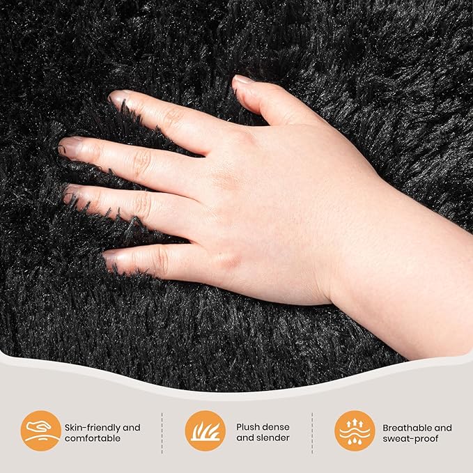 Zentavio Runner Rugs for Hallway 2x6 Shag Soft Bedroom Bedside Rugs Non Slip Fluffy Carpet for Kids Girls Boys Home Decor Aesthetic Dorm Nursery Black