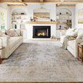 12x15 Area Rug Beige Blue Abstract Living Room Bedroom Washable Carpet Neutral Modern Non Slip Soft Low Pile Large Throw Rug for Dining Room Kitchen Office