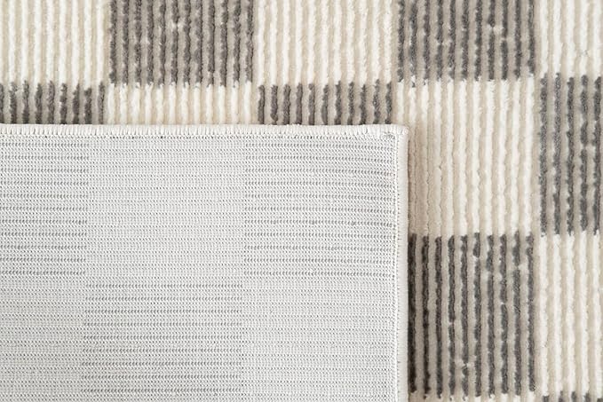 Revival Rugs Gambit 3'11" x 6'1" Checkered Rug Machine Washable Area Rug for Kitchen Bedroom - 100% Recycled Oeko-TEX Certified, Medium Pile, Gray, Beige