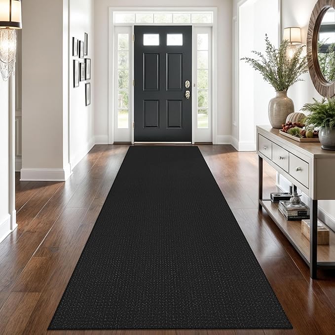 Braided Runner Rug 3x10 Ft Washable Runners for Hallways Non Slip Rubber Backed Kitchen Runners Cotton Long Entryway Runner Indoor, Woven Carpet for Hall Kitchen Entryway, Black/Grey