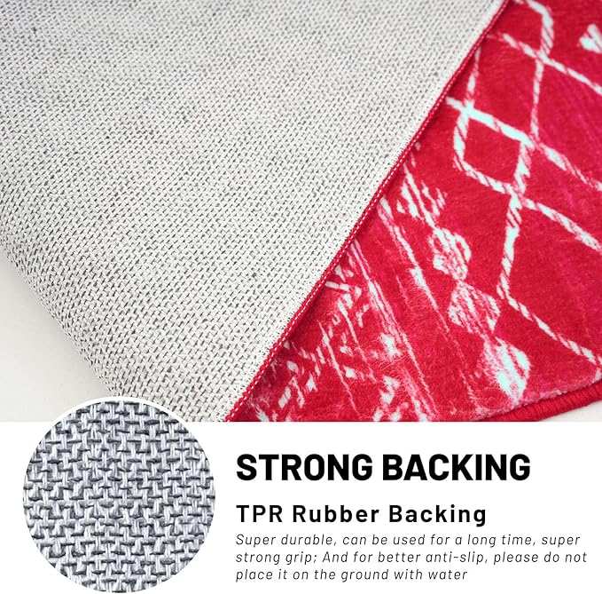 KUTA Christmas Rugs for Entryway, 2x3 Entrance Small Area Rug Red Non-Slip Washable, Ultra Soft Vintage Geometric Low-Pile Indoor Door Mat Floor Carpet for Kitchen