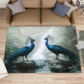Peacock Rug 4x6-4x6 Rug, Peacock Couples Area Rugs for Bedroom, Nature Waterfall Rugs for Living Room, Animal Bird Washable Mat, Teal Turquoise Carpet - Peafowl Home Decor & Gifts