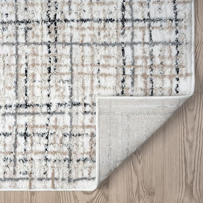 Abani Grey Area Rug for Living Room, Bedroom - Crosshatch Pattern - Durable & Easy to Clean (9' x 12')
