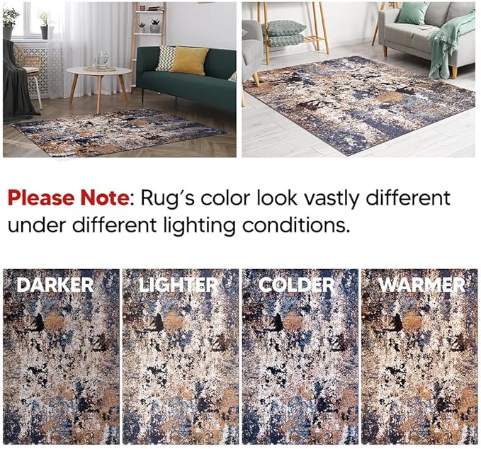 Keen Home Design Area Rugs - 10ft Round Non-Shedding, Abstract Rugs for Kitchen, Living Room, Bedroom, Dining Room, Entryway - Size: 10' Round, Multi