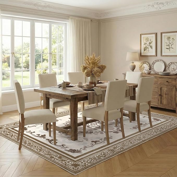 SOULFUL Medium Pile 4x6 Rugs for Living Room - Soft Foot Feel Area Rug - Brown Boho Floral - Washable Non-Slip - Perfect for Bedroom Kids Room Under Dining Table Office