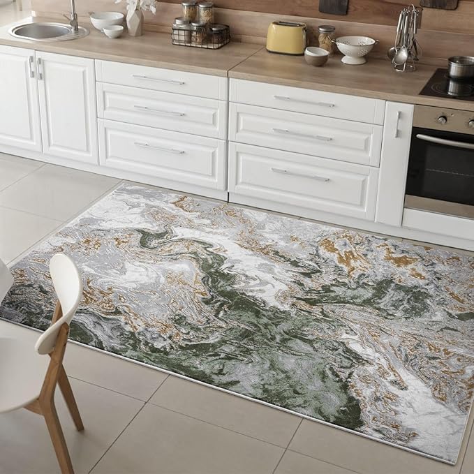 LUXE WEAVERS Marble Swirl Abstract Area Rug, Green 4x5
