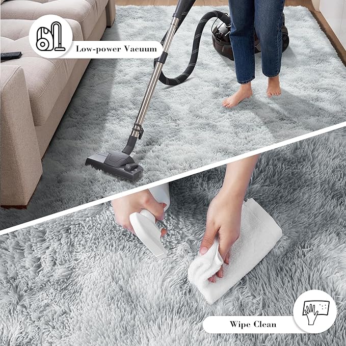 Fluffy Rug Shaggy Area Rug, Mottling Grey 6x9 Area Rugs for Living Room, Large Shag Area Rugs for Bedroom Kids Room Home Decor, Upgrade Anti-Skid Rectangular Fuzzy Rugs