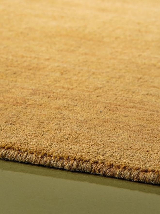 Hand Knotted Loom Wool ECO-Friendly Area Rugs - 6'x6', Square, Gold Color, Solid Plain Design, High Pile Thick Handmade Anti Skid Area Rugs for Living Room, Bed Room (L00111)