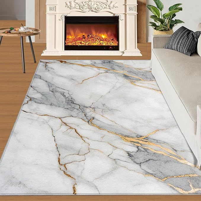 3x4 Abstract Marble Rugs for Entryway - White-Marble Kids Bedroom Rug, Modern Luxury Mudroom Rug Soft for Coffee Shop Living Room Under Table Game Room