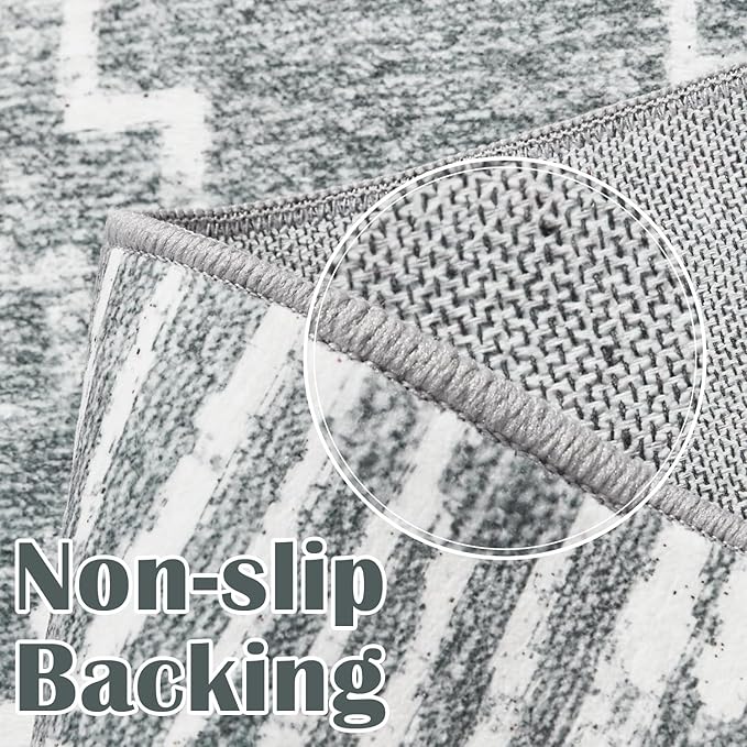 jinchan Moroccan 4x6 Area Rugs for Bedroom - Machine Washable Soft Modern Geometric Stain Resistant Non-Slip Ultra-Thin Low-Pile Faux Wool Carpet for Living Room Kitchen Dining Room (4x6ft, Dark Grey)