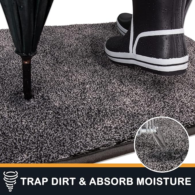 PURRUGS Dirt Trapping Door Mat 24" x 35.5", Non-Slip Machine Washable Entry Rug, Shoe Scraper, Dog Doormat, Super Absorbent Welcome Mat for Front & Back Door, Muddy Shoes & Paws, Light Grey-Dark Grey