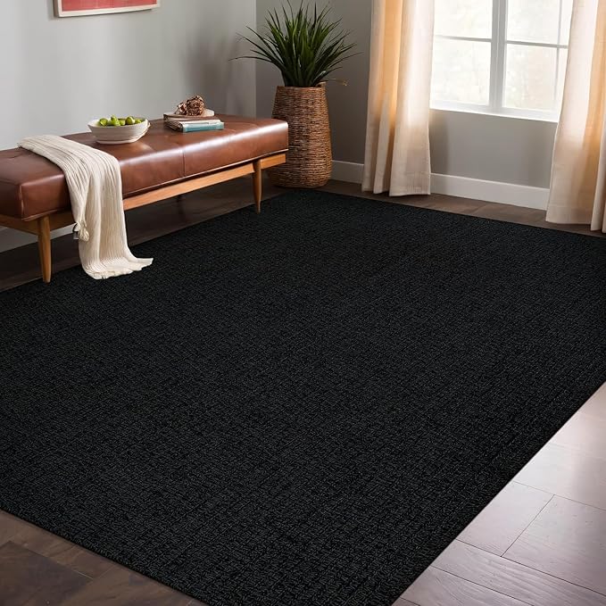Easy Jute Rugs 9x12 Dark Gray Color Living Room Indoor Outdoor Area Rug for Farmhouse Patio and Kitchen Rug High Traffic Washable Easy to Clean Solid Woven Design Outside Carpet (9 x 12)