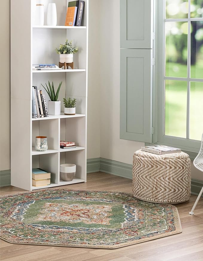 Unique Loom Isabella Collection Area Rug - Rossellini (5' 1" Octagon, Green/ Blue)