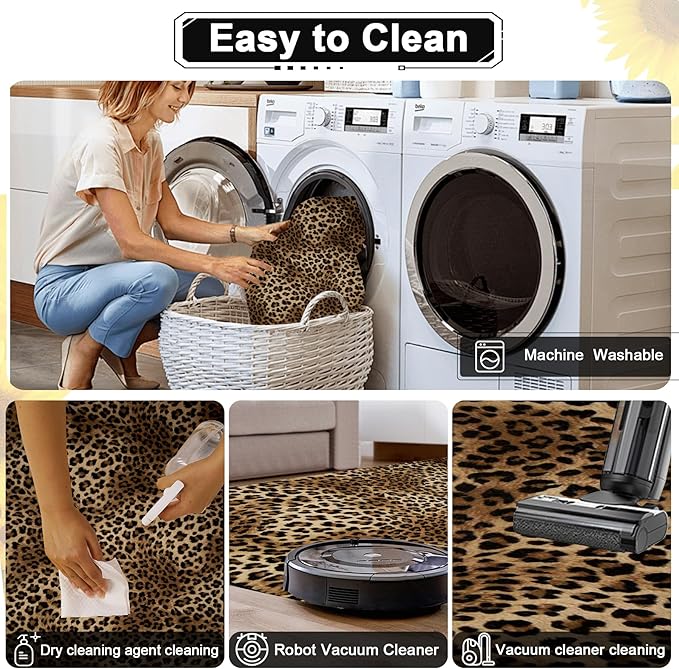 3ft Leopard Print Round Area Rug, Washable Non-Slip Ultra-Soft Low Pile Carpet, Non-Shedding Modern Circle Rug for Bedroom Entryway Kitchen Bathroom Office