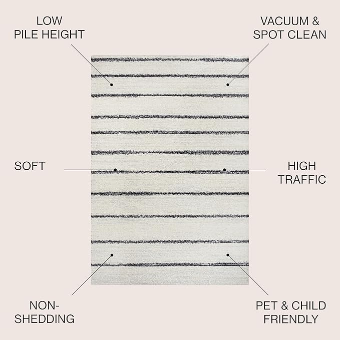 JONATHAN Y Williamsburg Minimalist Stripe Cream/Black Indoor Area Rug, 8x10, Contemporary, Modern, Easy-Cleaning for Living Room, Bedroom, Kitchen, Pet Friendly, Non-Shedding (MOH201D-8)