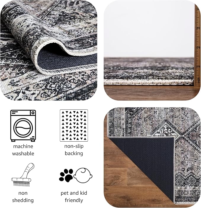 Keen Home Design 10x14 Rug - Machine Washable Area Rug with Non-Slip Backing, Ideal for Living Room, Dining Room, Bedroom - Vintage, Easy Clean, Durable, Low Pile Rug - (9'7" x 14')