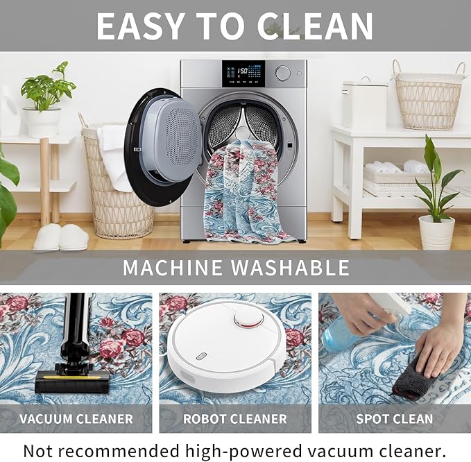 Easy-Going Round Rug 6ft Area Rug Washable Floral Circle Rugs for Living Room Non-Slip Bedroom Rug Low Pile Lightweight Retro Flowers Throw Rug for Dining Room Kitchen Home Home Office, Teal Red
