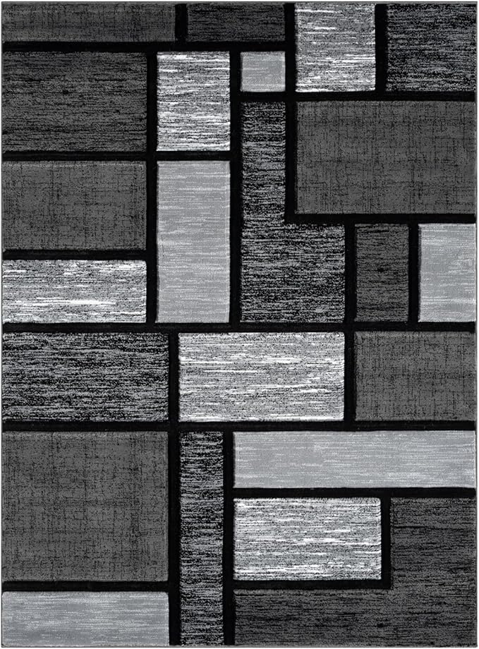 Area Rug Modern 4x5 Grey Geometry Soft Hand Carved Contemporary Floor Carpet Fluffy Texture for Indoor Living Dining Room and Bedroom Area
