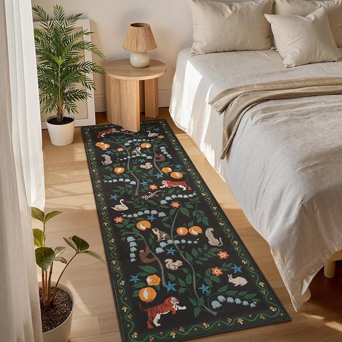 Collive Runner Rugs for Hallways, 2x6 Jungle Animal Kitchen Rugs Non Slip Washable Bathroom Runners Rug, Black Soft Ultra Thin Laundry Carpets Stain Resistant Indoor Mats for Entrance, Bedroom