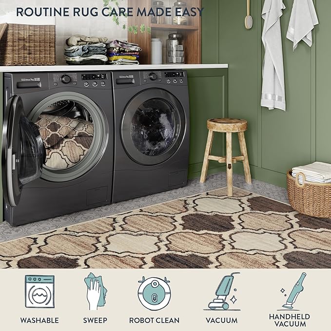 Lahome Moroccan Runners for Hallways- 2x4 Area Rug Washable Non-Slip Soft Bathroom Runner Ultra-Thin Small Kitchen Mat, Modern Print Distressed Floor Runners for Entryway Bedroom （Coffee,2'x4'