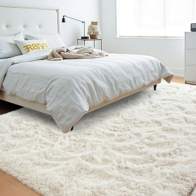 Beglad Fluffy Large Area Rugs 6x9 Feet, Modern Minimalist Style Shag Fuzzy Rugs, Non-Slip Indoor Carpet Soft Rugs for Kids Room, Bedroom & Living Room, Cream White