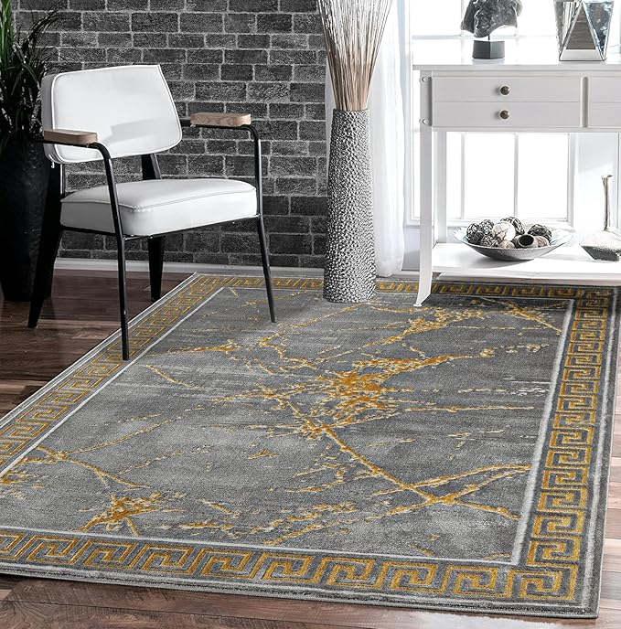 GLORY RUGS Area Rugs Marble 2x3 Grey Gold Carpet Modern Abstract Rug Living Room Dining Bedroom Rug