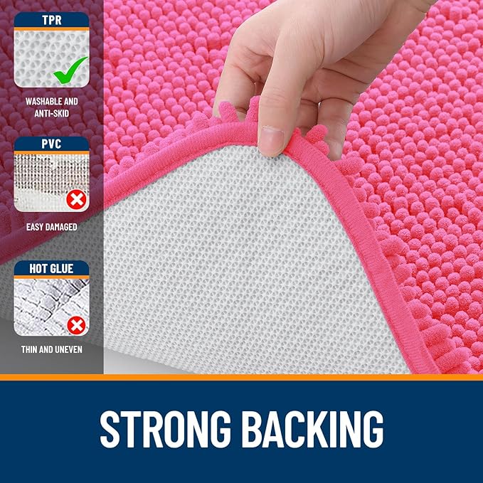OLANLY Bathroom Rugs 47x24, Extra Soft Absorbent Chenille Bath Rugs, Rubber Backing Quick Dry, Machine Washable Bath Mats for Bathroom Floor, Tub and Shower, Home Decor Accessories, Hot Pink