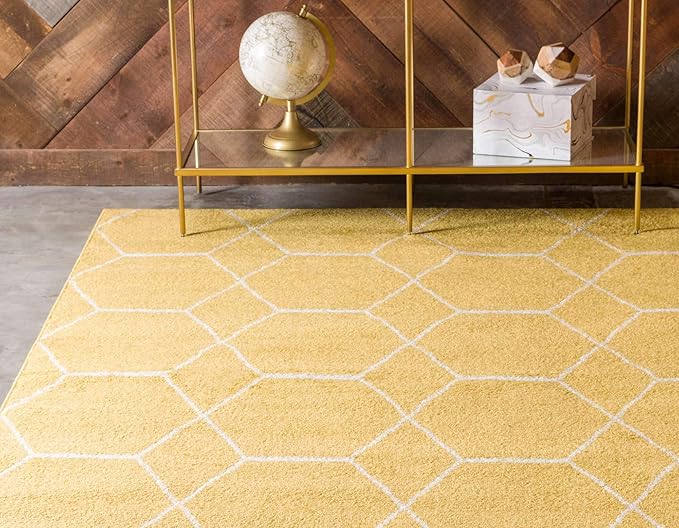 Unique Loom Trellis Frieze Collection Area Rug - Geometric (3' 3" x 5' 3", Yellow/ Ivory)