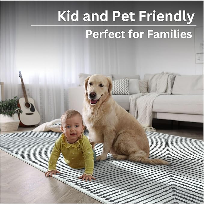 Bloom Rugs Washable Non-Slip 12 ft Runner - Black/Ivory Striped Runner for Entryway, Hallway, Bathroom, and Kitchen - Exact Size: 2.5' x 12'