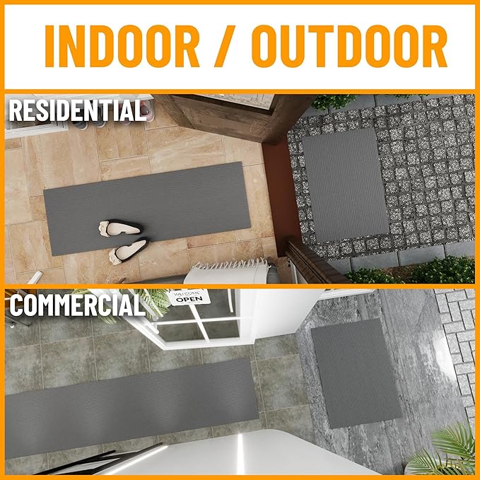 Ottomanson Mud Mat 2' x 3'11" Entryway Rug - Non-Slip Scraper Doormat for Muddy Paws, Dirt Trapping Indoor/Outdoor Mat for High-Traffic Areas, Kitchen, Garage, Patio, Gray