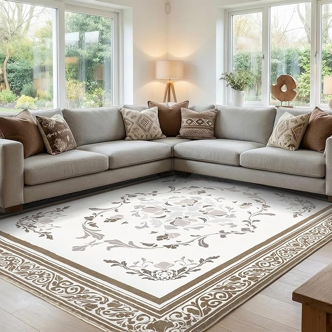 SOULFUL Medium Pile 2x3 Entryway Rug - Cozy Soft Underfoot Small Area Rug - Brown Boho Floral - Washable Non-Slip - Perfect for Hallway Kitchen Bedroom Bathroom Indoor Entrance