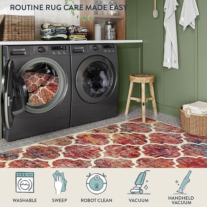 Lahome Moroccan Kitchen Rugs -2x3 Washable Rug Small Indoor Door Mat Throw Rug Non-Slip Indoor Door Mats for Entryway,Christmas Red Colorful Rugs for Bedroom（2x3, California Sunset