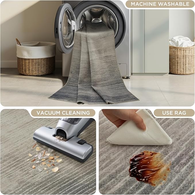 Joydeco 2x6 Runner Rug for Hallway, Modern Abstract Non-Slip Soft Washable Rugs, Low Pile Carpet for Entryway, Bedroom, Kitchen, Laundry, Beige & White & Dark Gray