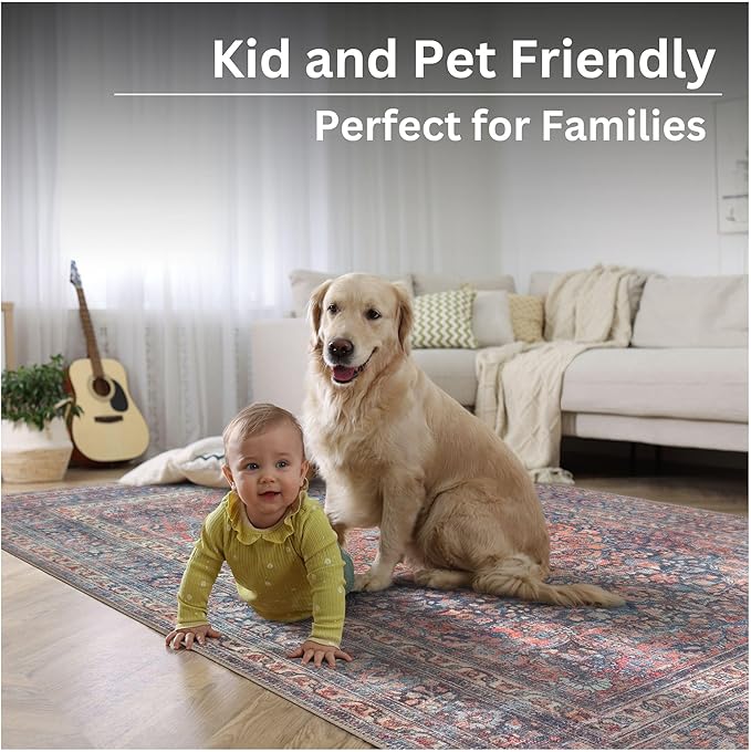 Bloom Rugs Washable Non-Slip 5' x 7' Rug - Multicolor Traditional Medallion Area Rug for Living Room, Bedroom, Dining Room, and Kitchen - Exact Size: 5' x 7'