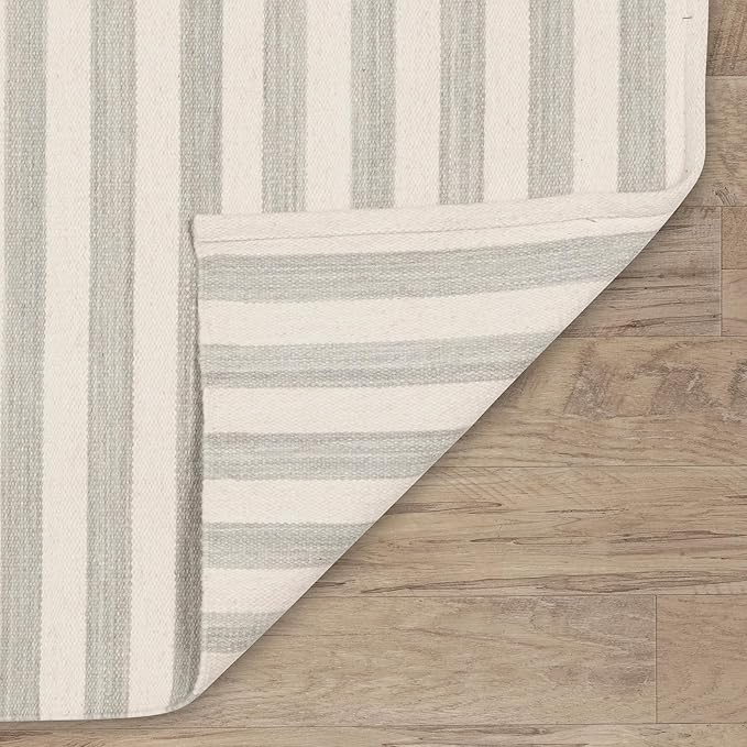 Home Conservatory Ladder Stripe Grey/Ivory Handwoven Wool 2.5 X 8 Feet, Grey/Ivory Stripe Pattern
