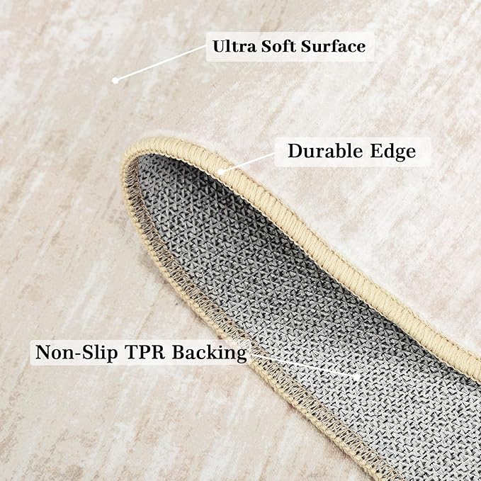 RUGSREAL Small Area Rug 2x3 Entryway Mat with Rubber Backing Stain Resistant Throw Carpet Modern Solid Color Bath Mat Contempowary Washable Rug for Living Room Bedroom Dining Room Kitchen, Beige 2x3